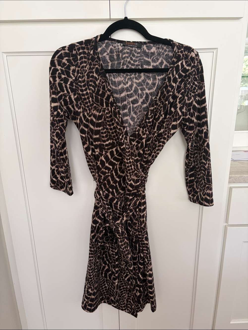 Brown Animal Print Wrap Dress